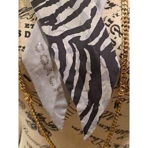 Coach Silk Zebra Signature C Skinny Scarf Rhinestone Logo Twilly Black Grey
